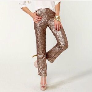 NWT Alex Marie gilded copper gold black lined Alexa sequin zip up pants Size 8